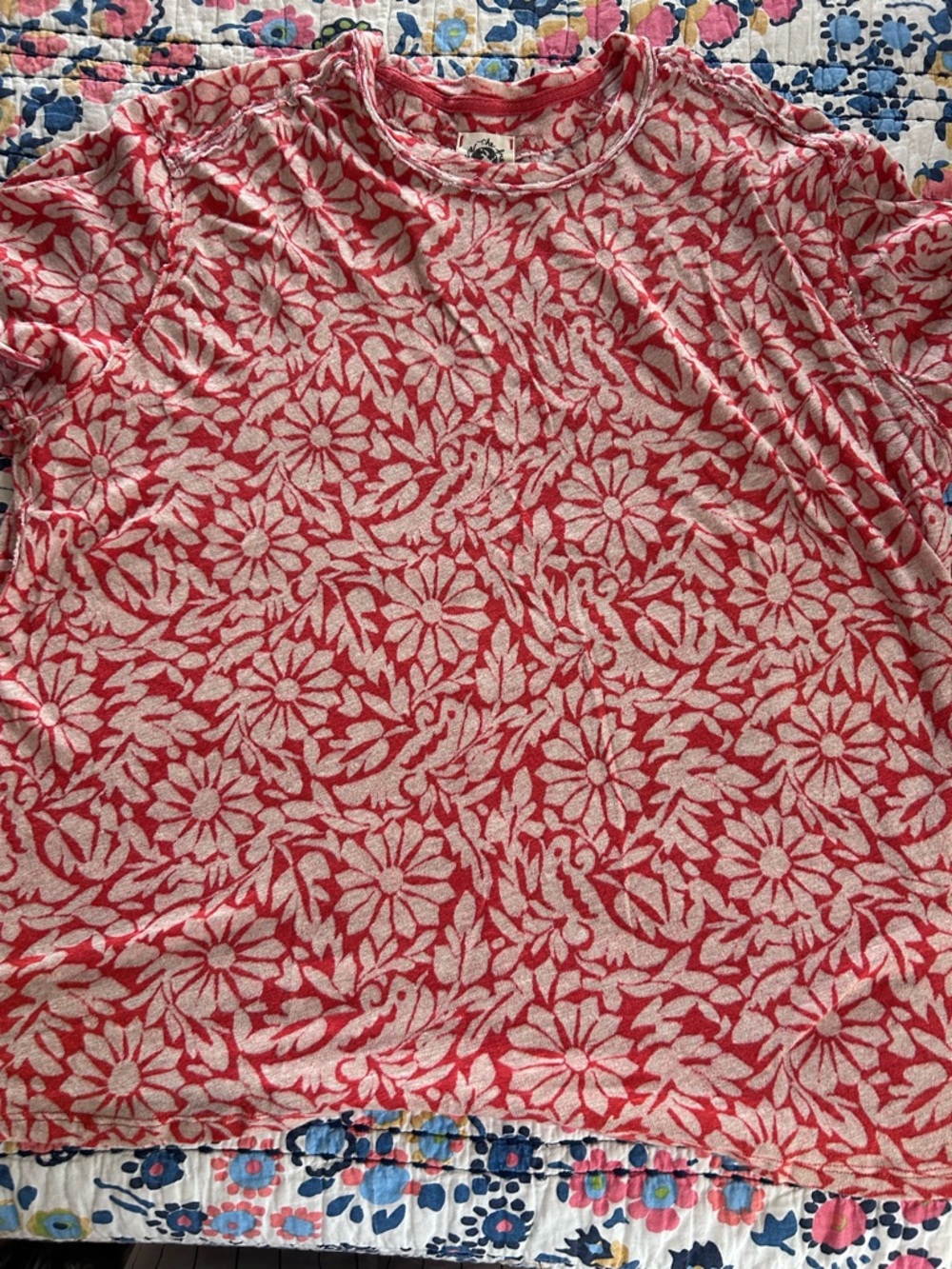 We The Free People (oversized) Floral Red and Cream   Tee, size small